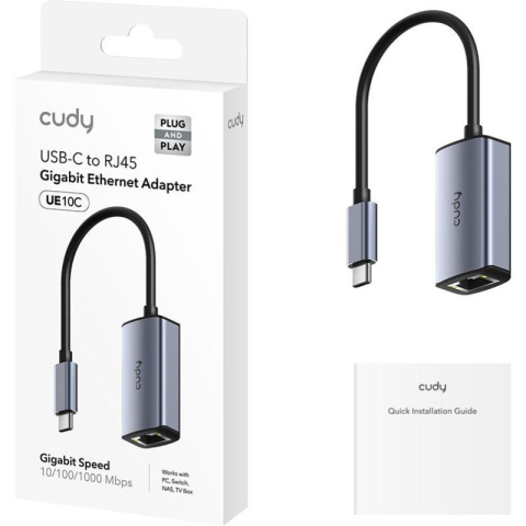 Cabluri periferice - CUDY Aluminum Portable USB-C to Gigabit Ethernet Adapter, Compatible with Laptop, MacBook, Surface, PC with Windows, XP, Mac/Linux and more