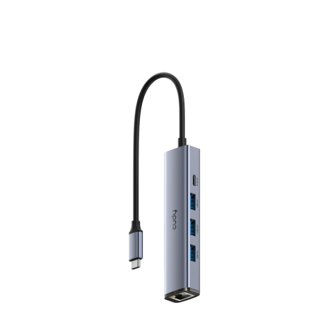  Hub-uri USB - Hub USB CUDY UH605, USB-C, 5 porturi, RJ-45, Argintiu