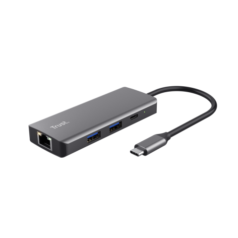  Hub-uri USB - Hub USB Trust Dalyx, USB-C, 6 porturi, HDMI, RJ-45, Argintiu