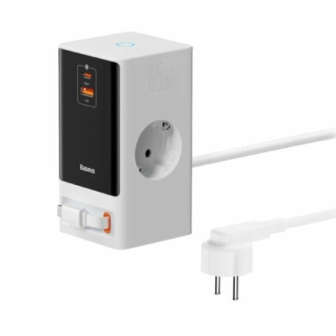 Incarcatoare telefoane - Incarcator retea Baseus PowerCombo Powerstrip, 65 W, 4 porturi, Alb