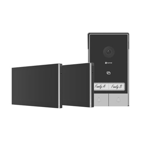 Video - KIT VIDEINTERFON EZVIZ HP7 2-ENTRY, Senzor imagine: 1/2.7" Progressive Scan CMOS, Rezolutie 2K (2048x1296), Lentila: 2.0 mm @ F2.2, view angle: 162° (Diagonal) IR 6M, Compresie: H.265 / H.264 Ecran in