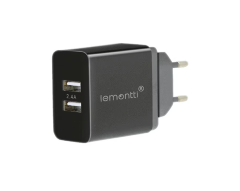 Cabluri periferice - Lemontti Încărcător Rețea Dual USB 2.4A Negru