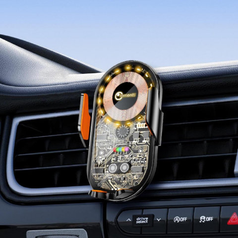 Accesorii - Lemontti Suport Auto cu incarcare  Wireless, 15W, deschidere automata prin senzor infrarosu, prindere la ventilatie, cablu Type-C inclus, Transparent Negru