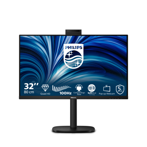 Monitoare LED - Monitor Consumer Philips 32B2U3601H/00, 31.5", 2560 x 1440 pixeli, Black, 5 ani Garantie