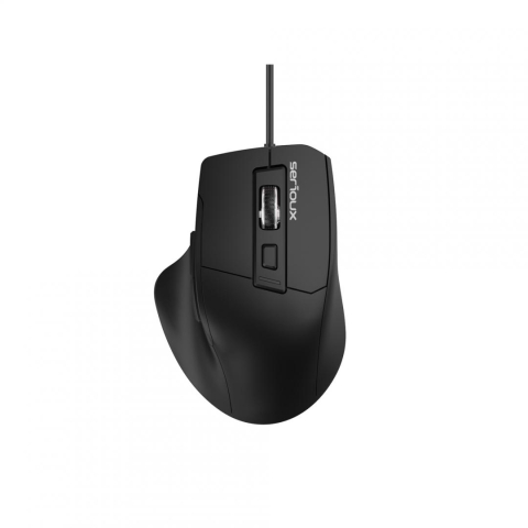  Mouse - Mouse optic cu fir Serious USB 6D, Culoare neagra, Design ERGO Complet negru cu capac superior din cauciuc, 6 butoane DPI: 1200-1800-2400-3600DPI, Cablu PVC negru de 1,5 m, Ambalaj OEM în cutie de cul