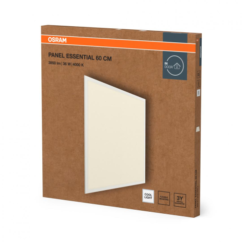 Corpuri de iluminat incastrate - Panou LED OSRAM PANEL Essential, 36W, 3850 lm, lumina neutra (4000K), IP20, 596x596x35mm, aluminiu, Alb