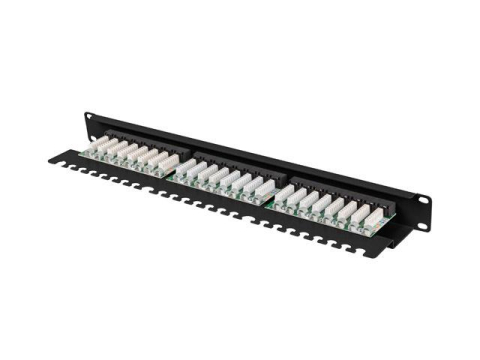Alte accesorii retea - Patch panel 24 porturi 1U 19" Cat.6 UTP cu organizator cabluri, negru