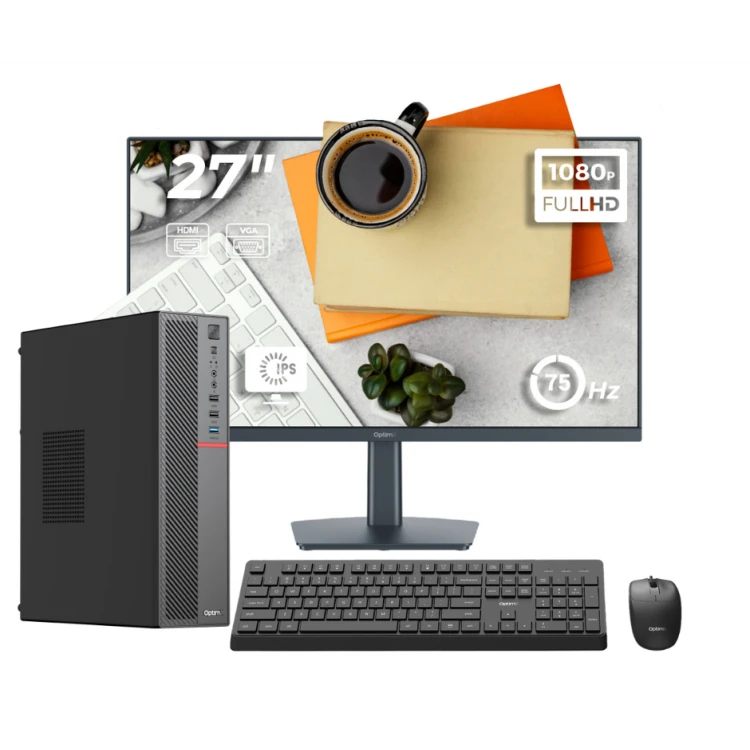 CALCULATOARE - PC Office Complet OptimX T5 SFF, Intel Pentium Gold G4400, 16GB DDR4, 512GB SSD, Win10 Pro și Monitor 27" FHD, IPS, LED + kit tastatura si mouse Pro KM500 cu fir
