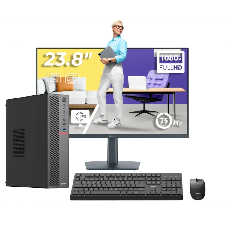 CALCULATOARE - PC Office Complet OptimX T5 SFF, Intel Pentium Gold G5600, 8GB DDR4, 256GB SSD, Win11 Pro și Monitor 24" FHD, IPS, LED + kit tastatura si mouse Pro KM500 cu fir
