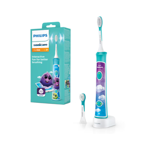 Periute electrice de dinti - Periuta de dinti electrica pentru copii PHILIPS Sonicare For Kids HX6322/04, 62000 miscari/min, 2 programe, 2 capete, Albastru, L x A x I (mm) 110x64x220