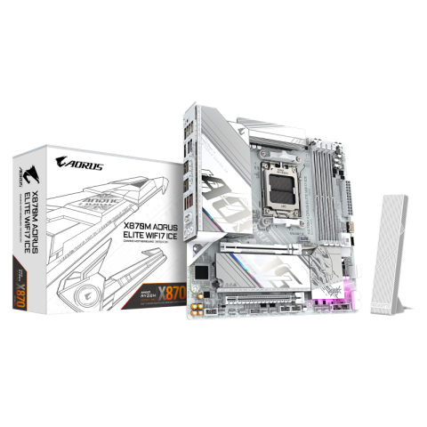 Placi de baza - Placa de baza Gigabyte X870M AORUS ELITE WIFI7 ICE, Socket AM5, DDR5, Micro-ATX