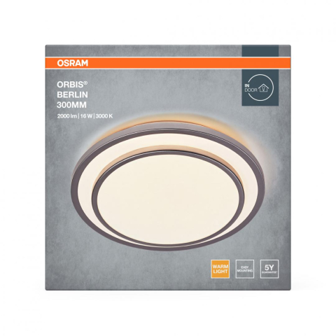 Plafoniere - Plafoniera LED OSRAM Orbis Berlin 300, 16W, 2000 lm, lumina calda(3000K), IP20, Ø30cm, metal/plastic, Argintiu