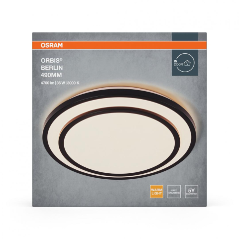Plafoniere - Plafoniera LED OSRAM Orbis Berlin 490, 36W, 4700 lm,lumina calda(3000K), IP20, Ø49cm, metal/plastic, Negru