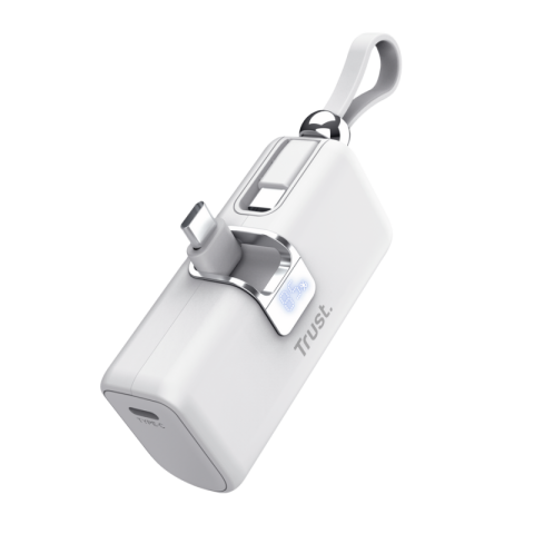 Baterii portabile - Pocket Powerbank Trust Pacto, capacitate 5000 mAh, timp reincarcare baterie 2 ore, conectivitate USB-C, alb