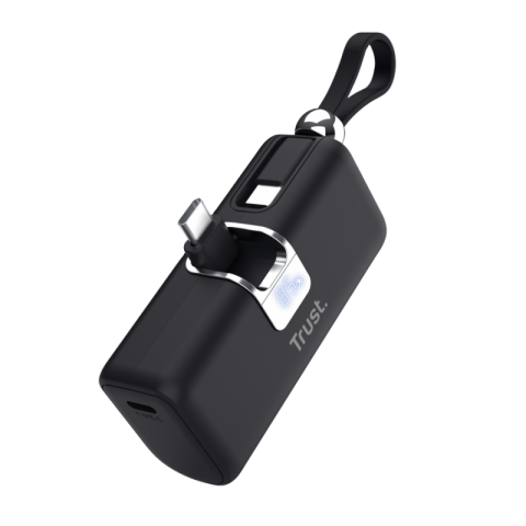 Baterii portabile - Pocket Powerbank Trust Pacto, capacitate 5000 mAh, timp reincarcare baterie 2 ore, conectivitate USB-C, negru