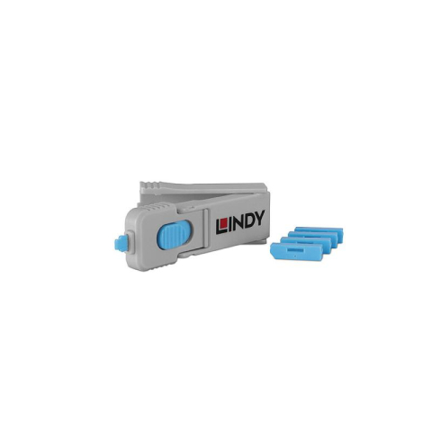 Cabluri periferice - Port blocker Lindy 4 x Display Port, material ABS, albastru