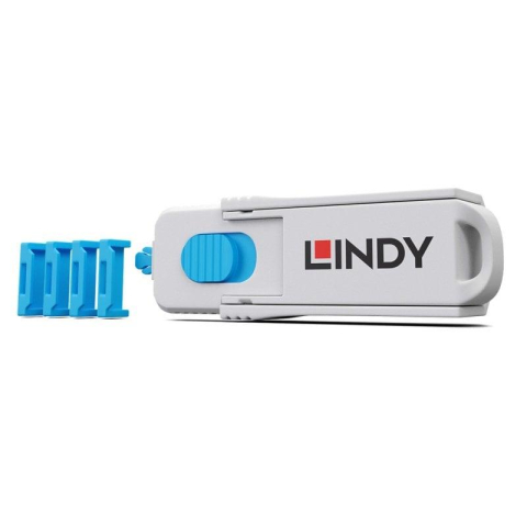 Cabluri periferice - Port blocker Lindy 4xHDMI, material ABS, albastru
