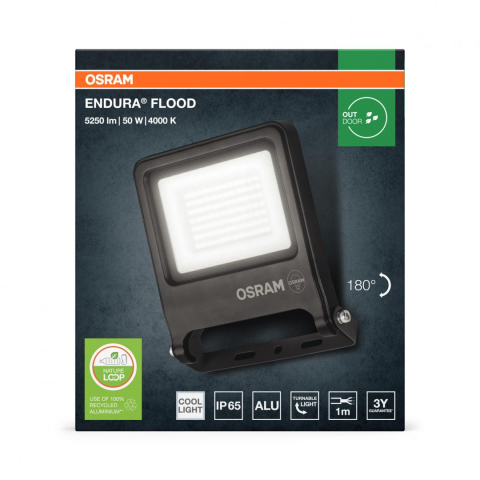  Proiectoare - Proiector LED OSRAM ENDURA FLOOD, 50W, 220-240V, 4500 lm, lumina neutra(4000K), IP65, 245x210x43mm, aluminiu, Gri