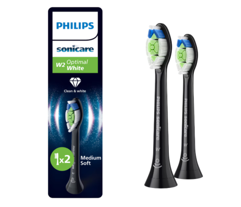 Accesorii - Rezerve PHILIPS Sonicare Optimal White HX6062/88, Pachet de 2 capete de periere, Standard, Click-on, Sincronizarea modurilor BrushSync, Negru, L x A x I (mm) 60x25.7x230.5