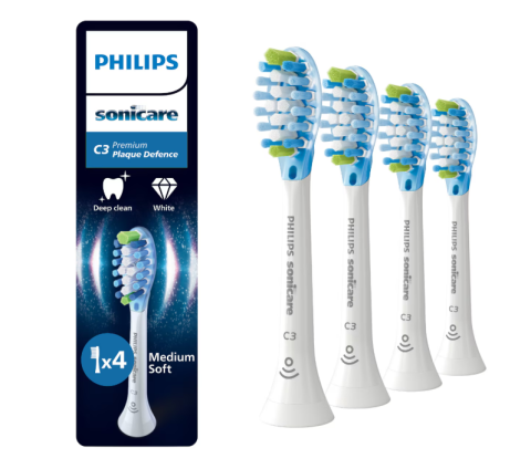 Accesorii - Rezerve PHILIPS Sonicare Plaque Defence HX9044/87, Pachet de 4 capete de periere, Standard, Click-on, Sincronizarea modurilor BrushSync, Alb, L x A x I (mm) 60x25.7x230.5