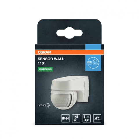 Accesorii iluminat de exterior - Senzor de lumina si miscare aplicabil pe perete OSRAM SENSOR WALL 110°, 230V, IP44, 60x72x77mm, reglabil 2s - 15min, Alb