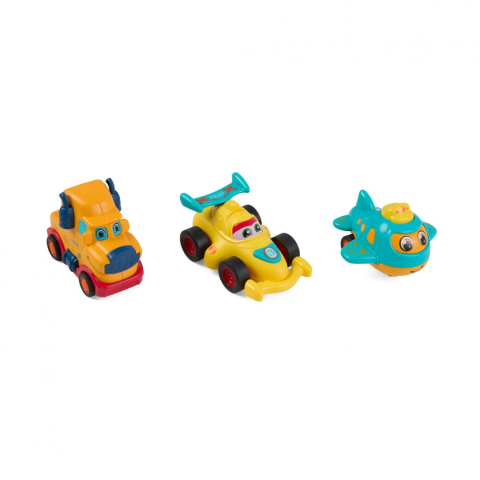 Masinute - SET 3 VEHICULE ACTIONATE PRIN INERTIE- CAMION GALBEN, MASINA DE CURSE GALBENA, AVION ALBASTRU,MOMKI
