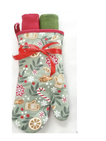 Prosoape Bucatarie - Set manusa bucatarie 3 piese Craciun Green