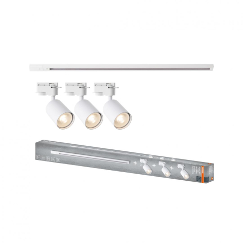 Iluminat pe sina - Sistem complet TRACKLIGHT OSRAM Elemental cu 3 proiectoare cu soclu GU10 si 1 sina monofazata de 1 metru, Alb