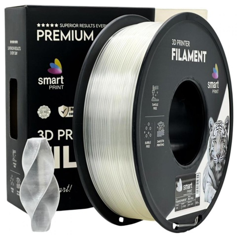 Accesorii imprimare 3D - SMART PRINT HS-PLA FILLAMENT 1KG TRANSPARENT, Diametru 1.75mm, Greutate: 1kg, Temperatura duza: 180C - 240C, Temperatura platforma: 50C - 60C,
