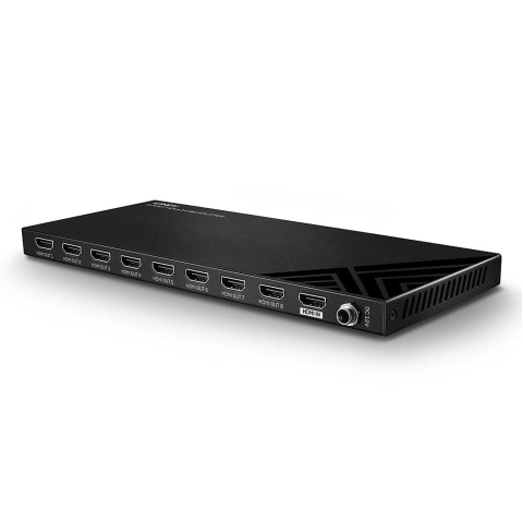 Splittere audio-video - Splitter Lindy 8 Port HDMI 2.0, latime de banda suportata 18Gbps, rezolutie maxima 3840x2160@60Hz 4:4:4 8bit, negru