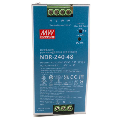 Accesorii - Sursa de alimentare Hikvision NDR-240-48; Tensiune iesire: 48VDC @5A, Tensiune alimentare: 90 ~ 264VAC 127 ~ 370VDC @47 ~ 63Hz, Protectii: Supratensiune, Supraincalzire; Dimensiuni: 63 mm × 125.2 mm ×