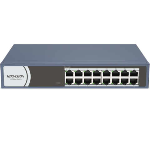 Switch-uri - Switch Hikvision DS-3E0116R-O: 16 × 10/100 Mbps RJ45 Port,  tensiune alimentare 220 VAC, 50/60 Hz, dimensiuni: 257..0 mm × 44.5 mm × 175.8 mm, greutate: 1.1kg, montare pe birou, in rack sau pe perete.