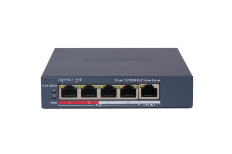 Switch-uri - Switch PoE Hikvision DS-3E1105P-EI/M(V2), 4 × 10/100 Mbps PoE port,1 × 10/100 Mbps RJ45 port, Total PoE Power Budget 45W, Support 802.1Q VLAN, capacitate: 1.2 Gbps, alimentare: 54VDC, 0.92A, dimensiun