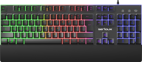  Tastaturi - Tastatura gaming cu fir iluminata Serioux Nexor, interfata USB, numar de taste: 104, material ABS, anti-ghosting: 19 taste, lungime cablu 1.5m PVC, dimensiuni (LxAxH): 435.74 × 178.54 × 33.62 mm, negr