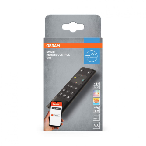 Accesorii pentru iluminat inteligent - Telecomanda OSRAM SMART+ WiFi, 12x4.1x1.9cm, Gri, 2x baterii AAA neincluse, pana la 15 surse/corpuri de iluminat, cu optiunile de dimare,control RGB si setare de scene luminoase