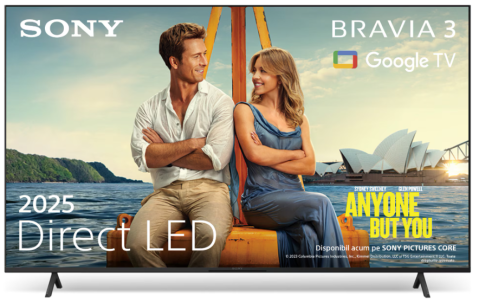 Televizoare - Televizor Sony BRAVIA 3 LED 50S35, 126 cm, Smart Google TV, 4K Ultra HD, Clasa E