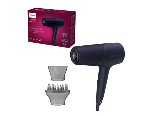Uscatoare de par - Uscator de par Philips BHD510/00, 2300W, tehnologie ThermoShield, ingrijire cu ioni, 2 setari de viteza, 3 setari de temperatura, difuzor, cap de coafare 11 mm, Albastru inchis metalizat