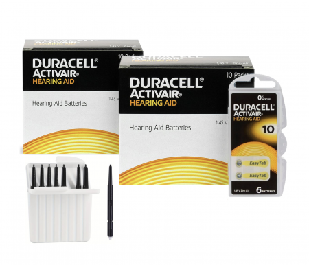 Baterii Auditive Duracell - Pachet 120 baterii tip 10 PR70 Duracell + filtre cerustop