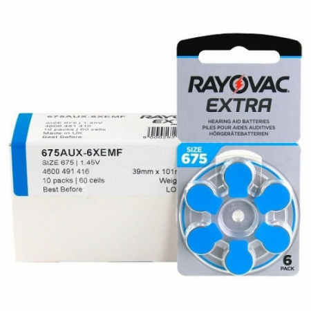 Baterii Aparate Auditive - Baterie 675 PR44 Rayovac Extra Zinc-Aer 1.45V Set 60 buc pentru Aparate Auditive