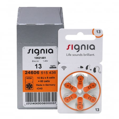 Baterii Auditive Signia - Baterie 13 PR48 Signia Zinc-Aer 1.45V cutie 60 buc pentru aparate auditive