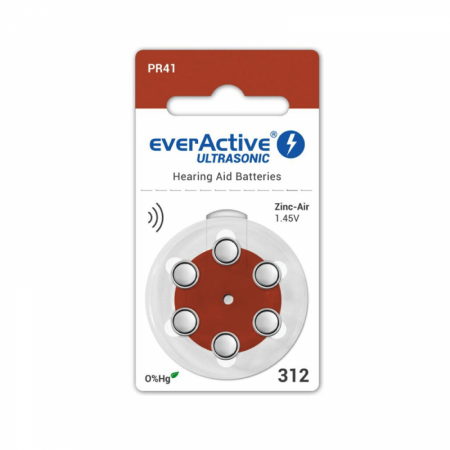 Baterii Auditive Everactive - Baterie 312 PR41 Pentru Aparate Auditive Zinc-Aer 1.45V set 6 buc