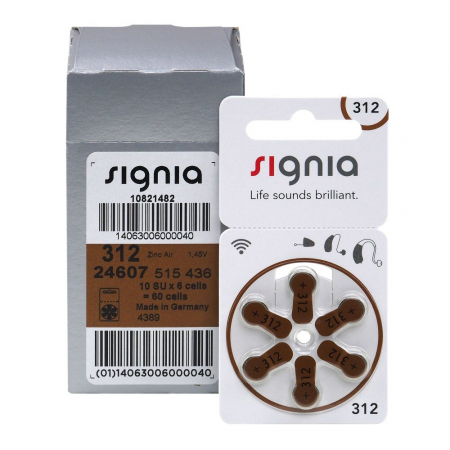 Baterii Auditive Signia - Baterie 312 PR41 Signia Zinc-Aer 1.45V cutie 60 buc pentru aparate auditive