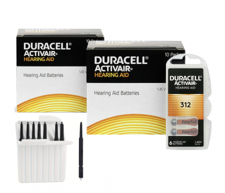 Baterii Auditive Duracell - Pachet 120 baterii tip 312 PR41 Duracell + filtre cerustop