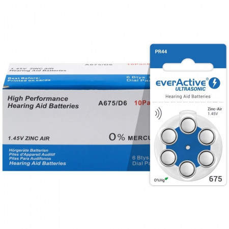 Baterii Auditive Everactive - Baterie 675 PR44 EverActive Zinc-Aer 1.45V cutie 60 buc
