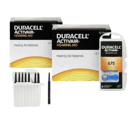 Baterii Auditive Duracell - Pachet 120 baterii tip 675 PR44 Duracell + filtre cerustop