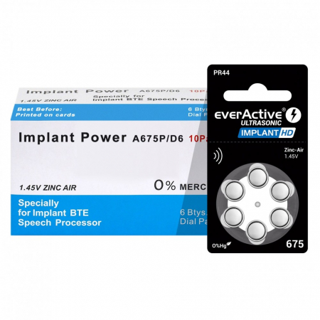 Baterii Auditive Everactive - Baterie 675 Implant HD PR44 DA675 Zinc-Aer 1.45V cutie 60 baterii