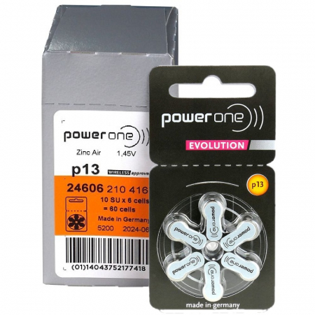 Baterii Auditive PowerOne - Baterie P13 PR48 Power One Evolution Zinc-Aer 1.45V cutie 60 buc