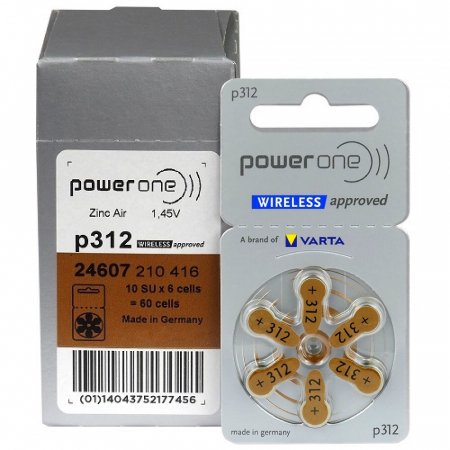 Baterii Auditive PowerOne - Baterie P312 PR41 Power One Zinc-Aer 1.45V cutie 60 buc