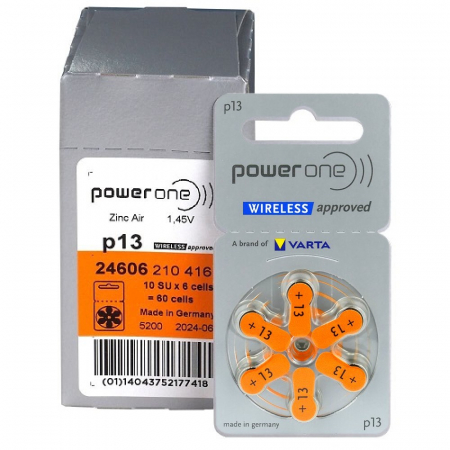 Baterii Auditive PowerOne - Baterie P13 PR48 Power One Zinc-Aer 1.45V cutie 60 buc.