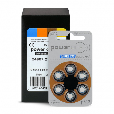 Baterii Auditive PowerOne - Baterie P312 PR41 Varta Power One Zinc-Aer 1.45V cutie 60 buc
